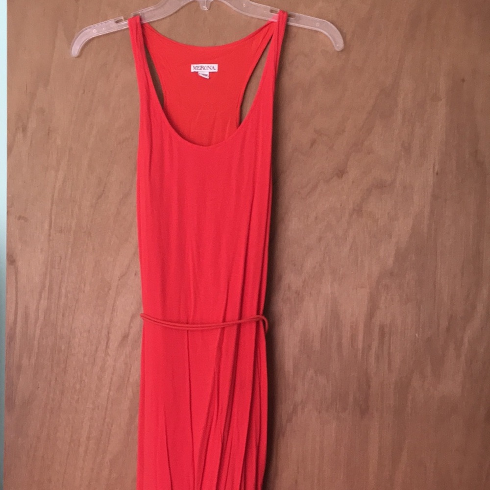 Coral floor length maxi dress, crepe chiffon